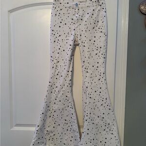 White Flared Pants with Black Star Pattern